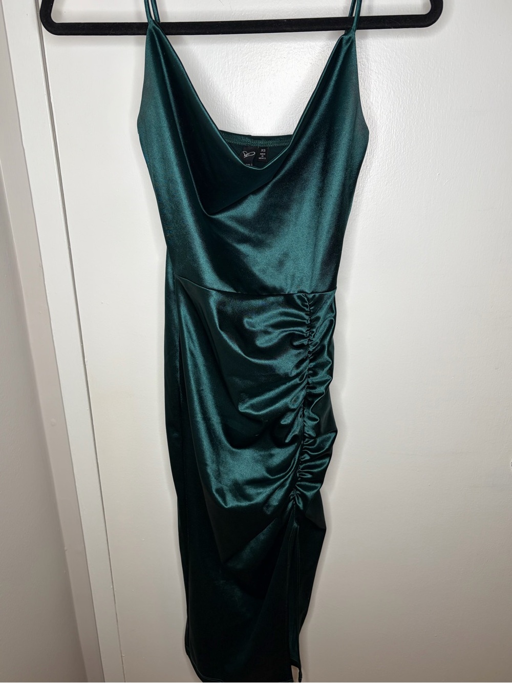 Windsor Emerald Green Satin Cowl Ruched Midi Dress